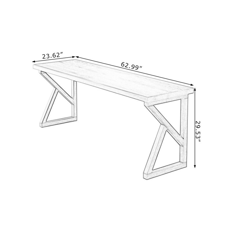 Bureau rectangulaire en bois massif noyer clair, H 29,53 po x l 62,99 po x P 23,62 po