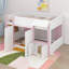 Lit mezzanine double avec rangement, porte et fenêtre, structure de lit en bois avec rangement-484152804