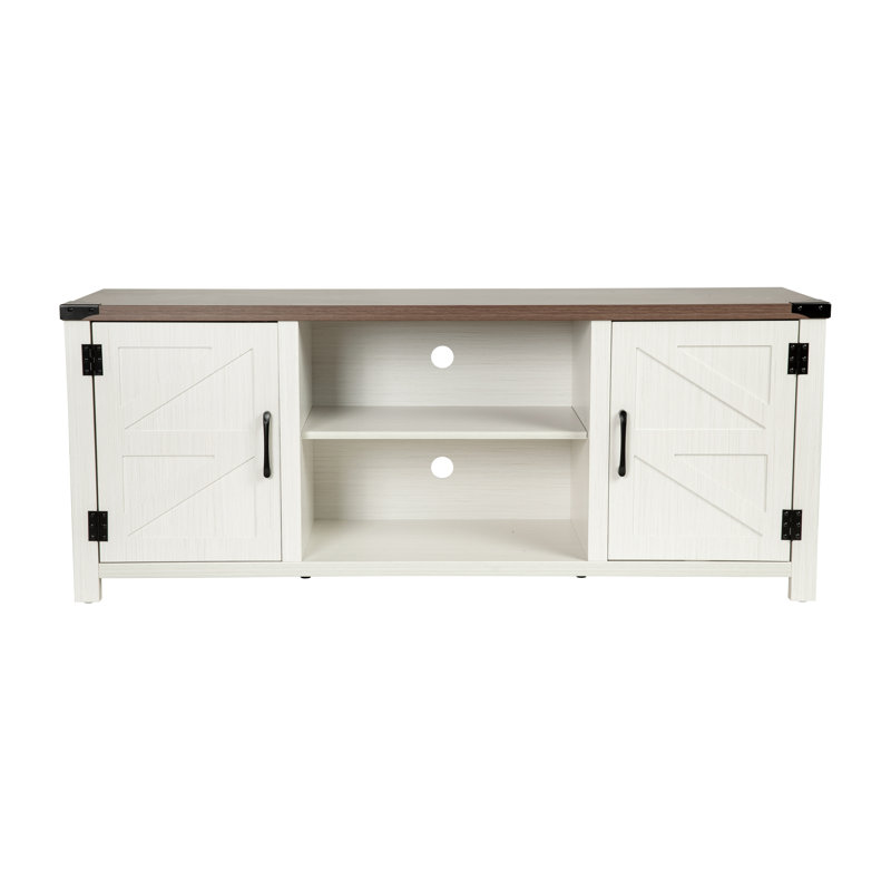 Leslian Engineered Wood Barn Door TV Stand for up to 65" TVs, White/Walnut