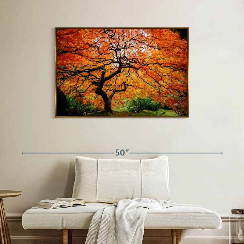 Automne érable japonais, Cadre flottant doré, 40 po x 27 po