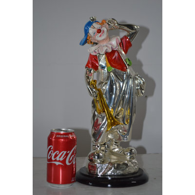 Zachery Clown plays Trumpet Resin Statue Silver finish - Size: 6"L x 6"W x 17"H.