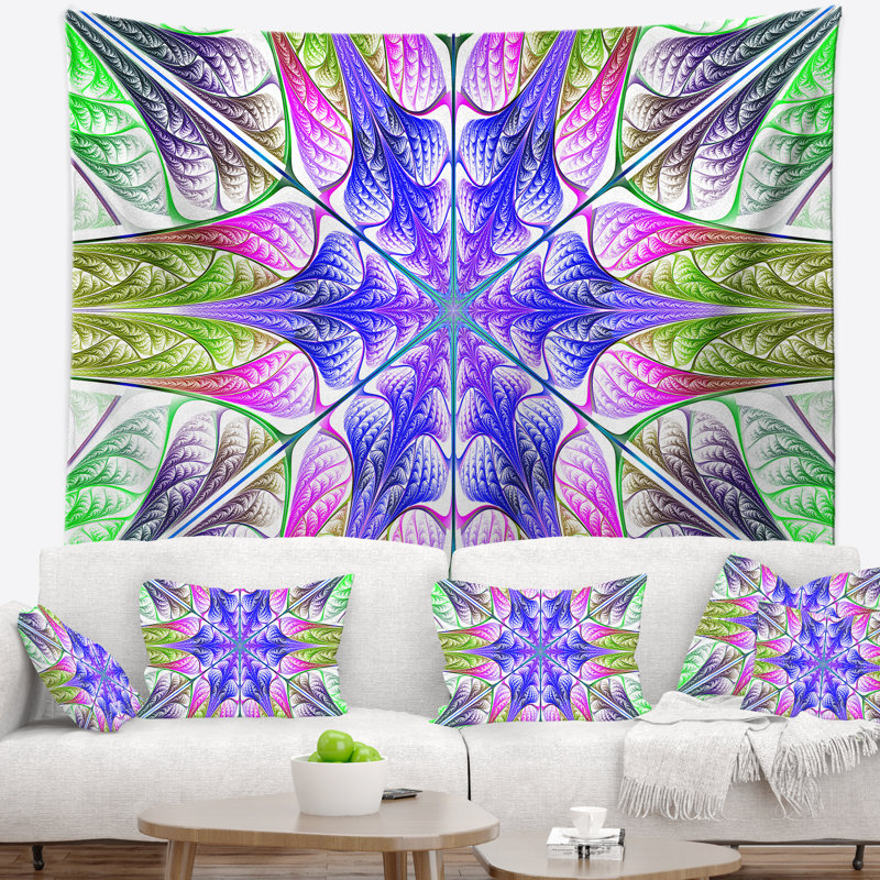 Tapisserie d'art abstrait vert clair abstrait fractal, H 78 po x l 92 po