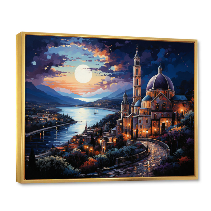 Rêves de Capri sur toile bleu marine Italie, H 16 po x l 32 po x P 1 po, Cadre flottant doré