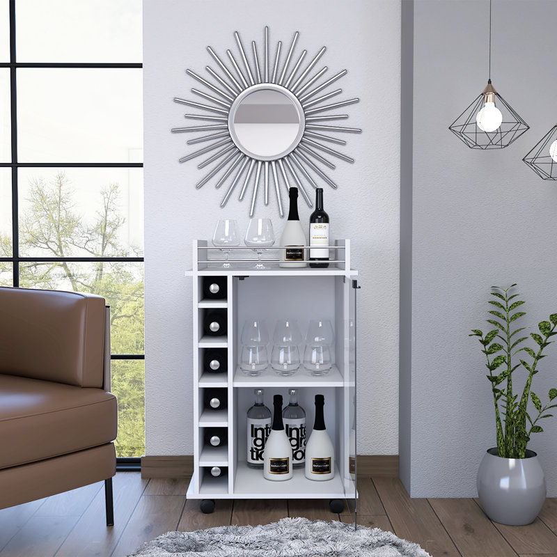Savannah 6-Bottle 3-Shelf Bar Cart, White