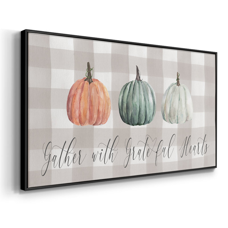 «Gather With Grateful Hearts», toile tendue avec châssis encadré, prête à être accrochée, Noir, H 21 po x l 41 po