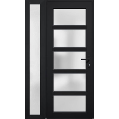 Front Exterior Prehung FiberGlass Door Frosted Glass / Manux 8002 Matte Black / Side Exterior Window / Office Commercial and Residential Doors Entrance Patio Garage-W36+16" x H80"-Left-hand Inswing
