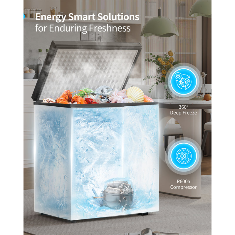 5.0 Cu.Ft. Chest Freezer with Removable Storage Basket,Deep Freezer with Adjustable Temperature Controls(-7.6°F~6.8°F ), Digital Thermostat &Top Open Door,Quiet 32dB (Black/White)