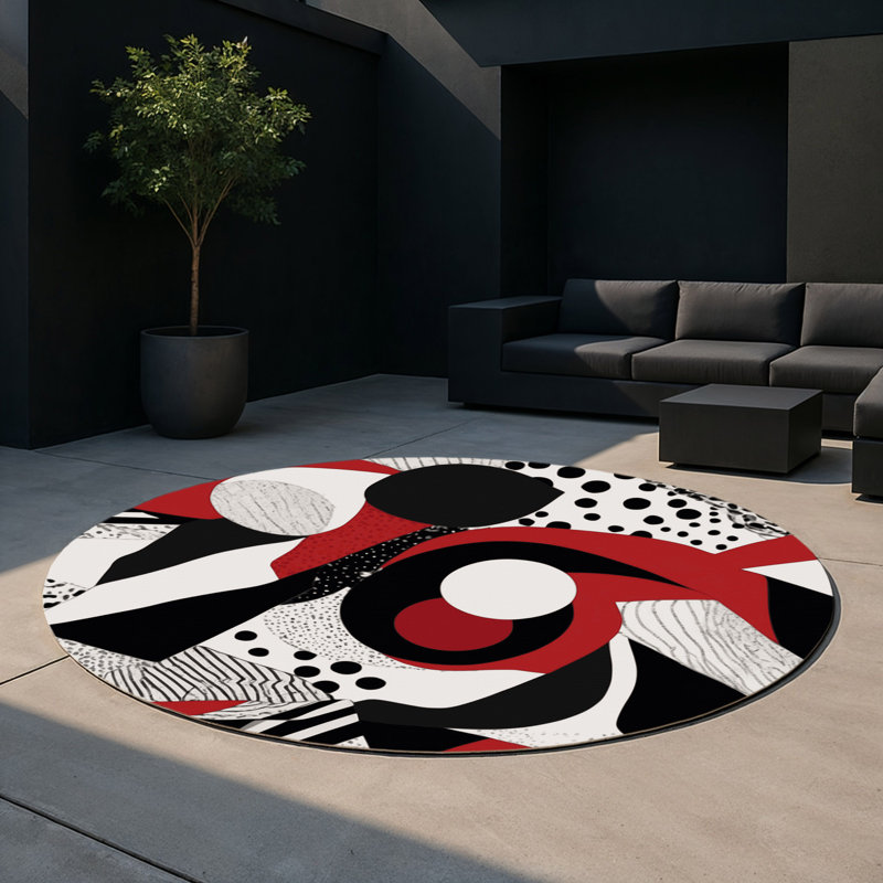 Crimson Fragment Indoor And Outdoor Area Rug, Round 5'