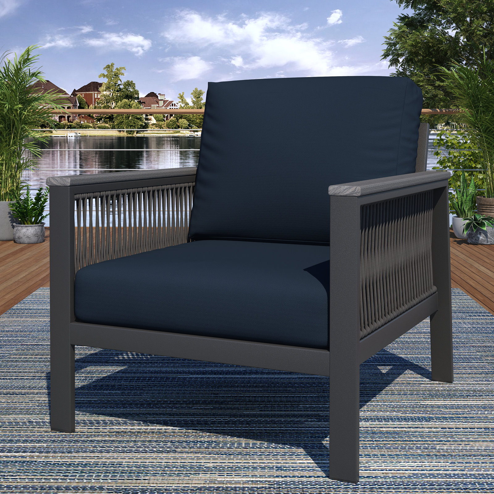 Townsend Metal Outdoor Lounge Chair with Sunbrella® Cushions, Canvas Navy Sunbrella® Canvas
