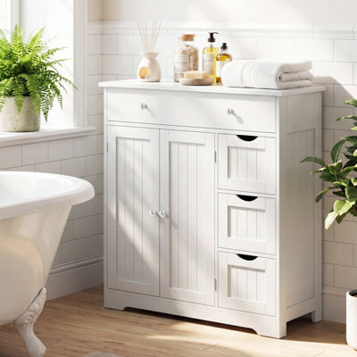 Armoire de salle de bain avec 4 tiroirs, 2 portes et tablette réglable