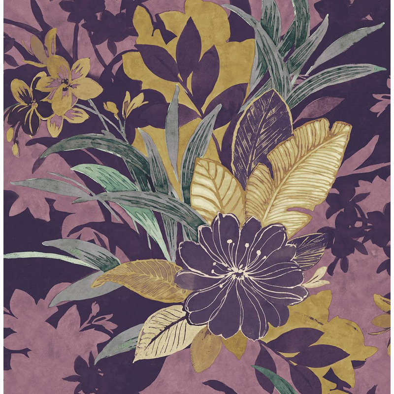 Papier peint floral Peryman, Raisin / bleu paon