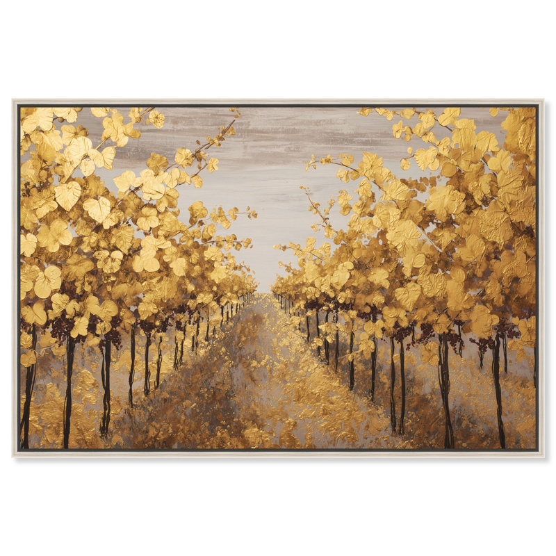 Impression sur toile Golden Leaves IV, H 25 po x l 37 po, Cadre argenté