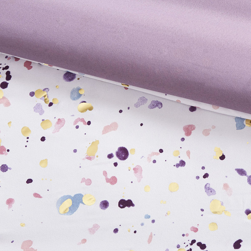 Édredon prune à imprimé métallique, Édredon double + 4 pièces supplémentaires