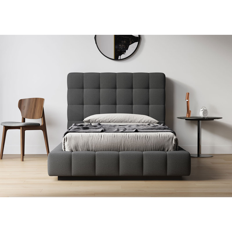 Thompson Upholstered Wingback Bed, Queen, Carbon Gray