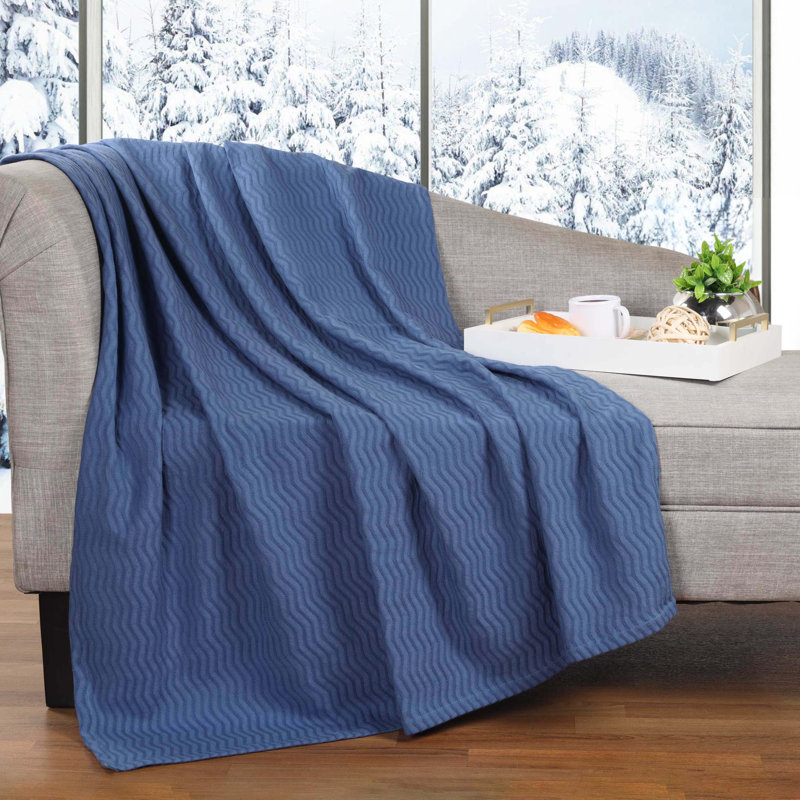 Couverture tissée légère et respirante en jacquard de coton Jena, Bleu Merritt, Très grand lit