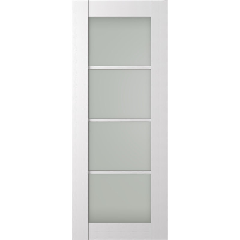 Dalle de porte intérieure en bois manufacturé et en verre givré Palladio 4 Lite, Blanc, 29,75 po x 79,375 po