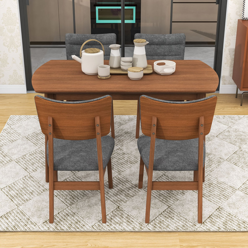 Ensemble de table de salle à manger 5 pièces avec table rectangulaire et 4 chaises rembourrées, Gris