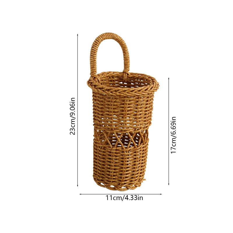 Boîte de conservation fraîche, range-couverts mural tressé pour couteaux, fourchettes, baguettes, dentifrice et brosses à dents, panier suspendu décoratif avec fleurs artificielles