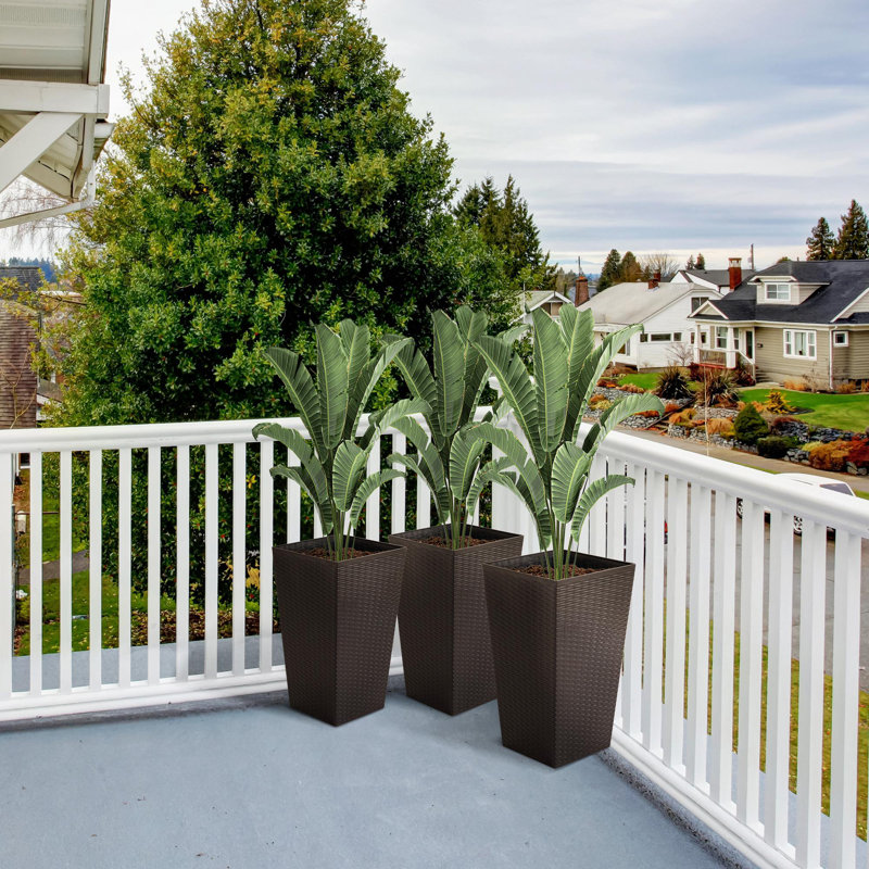 Three-piece tall planter with drainage hole, Brown