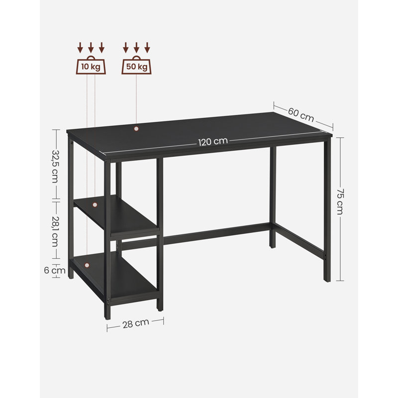 Vaillancourt Writing Desk, Black, 75cm H x 120cm W x 60cm D, Black