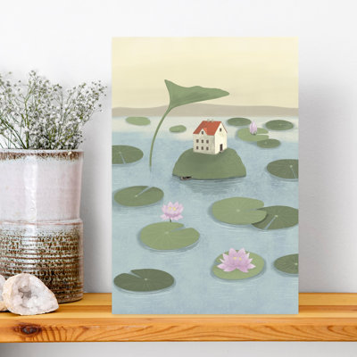Contemporary Art Whimsical Abstract Contemporary Lotus Landscape Nature Wall Art by Lilianna Lasocka - Wrapped Canvas Print