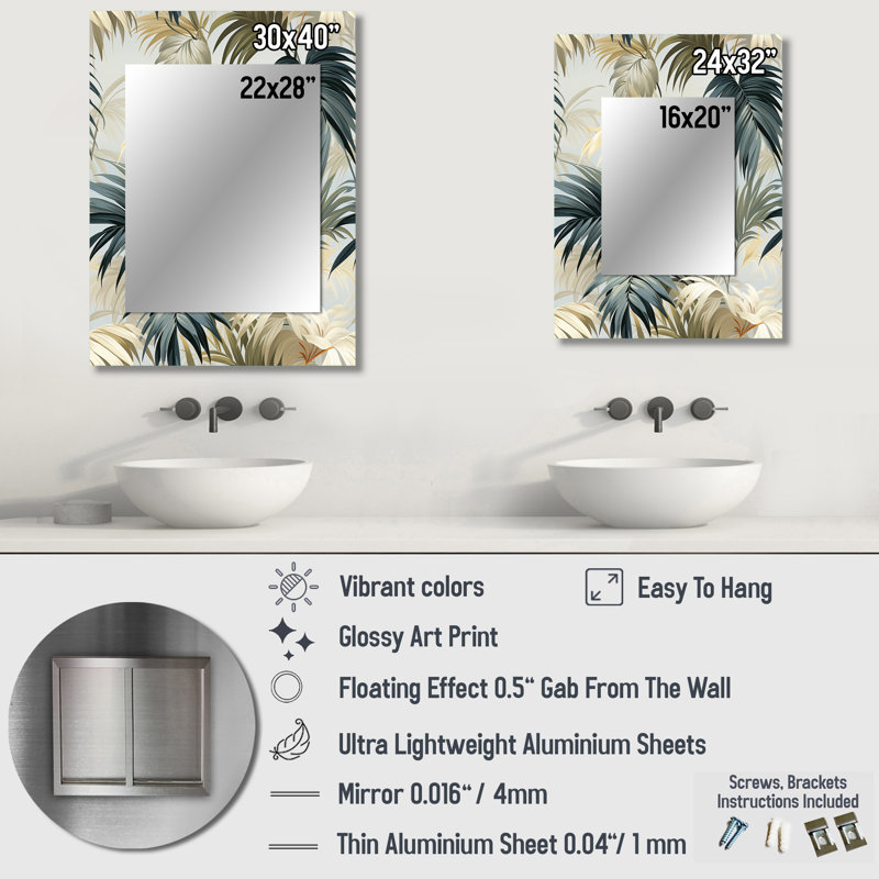 Motif tropical de Phyti Whispering Palms - miroir mural, botanique, floral, 40 po x 30 po