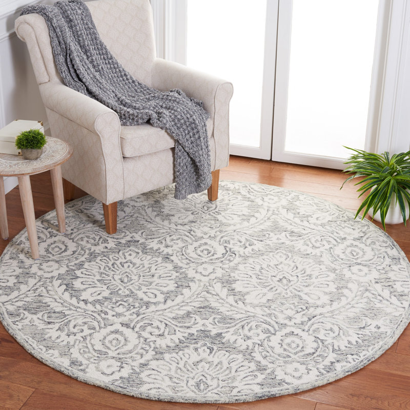 Blossom Hand Tufted Wool And Cotton With Latex Damask Rug, Round 6'