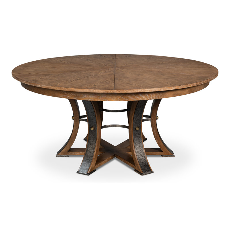 Tower Round Solid Oak Dining Table, Light Mink/Dark Hammered