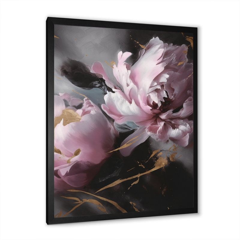 Harmonieux rose gris pivoine I - impressions d'art pivoines florales, Cadre photo noir, L 12 po x H 20 po