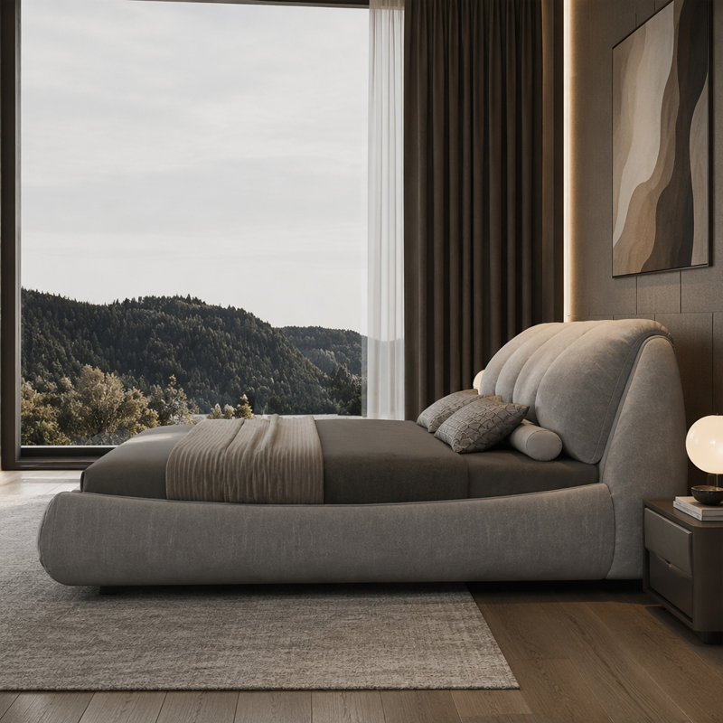 Queen Size Luxury Upholstered Platform Bed With Oversized Padded Backrest And Solid Wood Frame,Suitable For Multiple Heights Of Mattresses