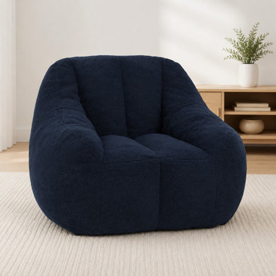 Compression 37"W Soft Teddy Fabric Tufted Memory Sponge Foam Filled Bean Bag Chair