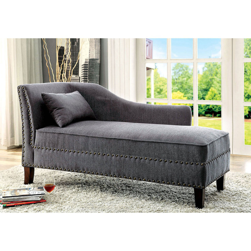 Coussin de salon moderne avec garniture cloutée en tissu de 1 méridienne moderne, Gris