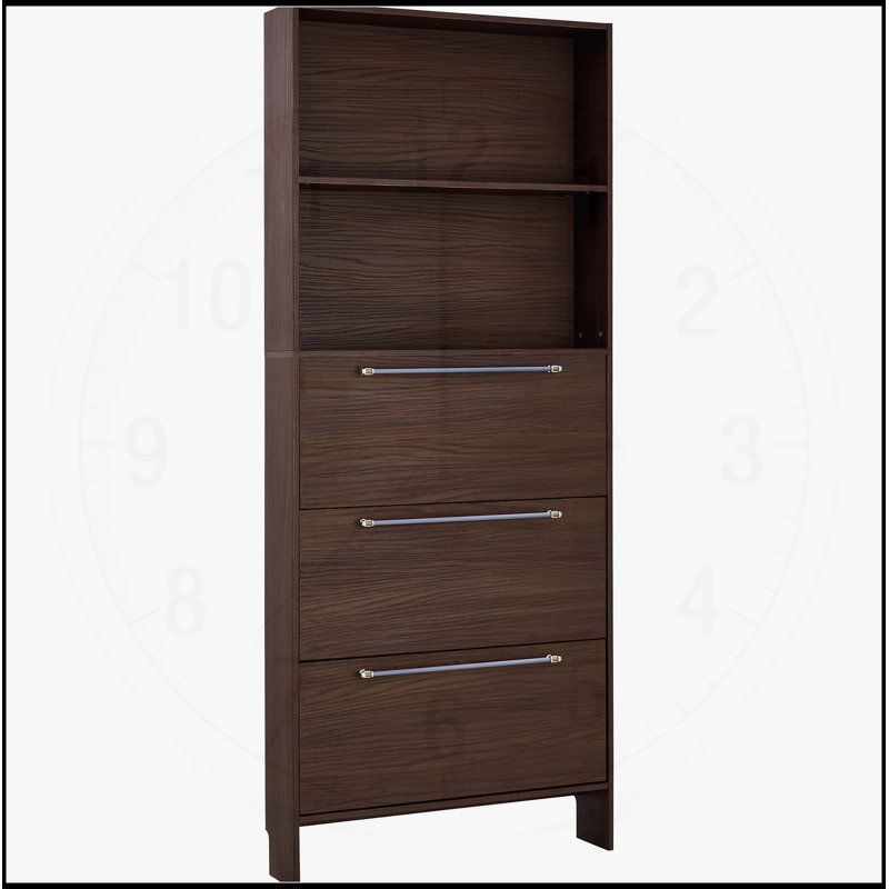 Narrow Shoe Organizer with 3 Flip Drawers and Top Storage, 78.75" Tall, Ideal for Entryways and Hallways - Walnut