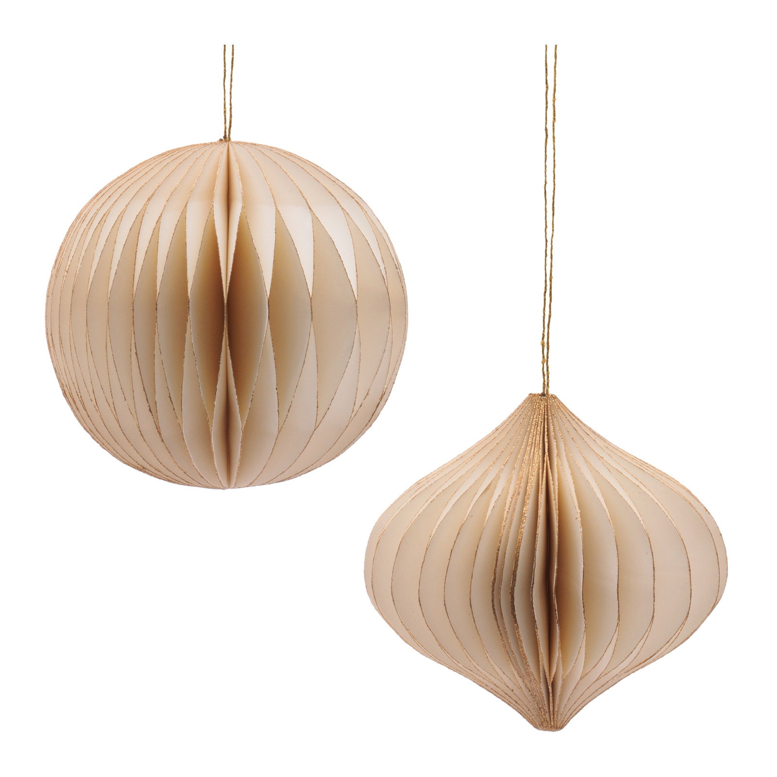 Round Paper Ornament Set of 12, White, Gold
