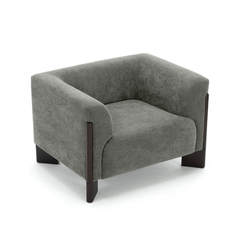 Upholstered Gray Chenille Modern Curved Arm Design Armchair With Solid Wood Legs, Gray