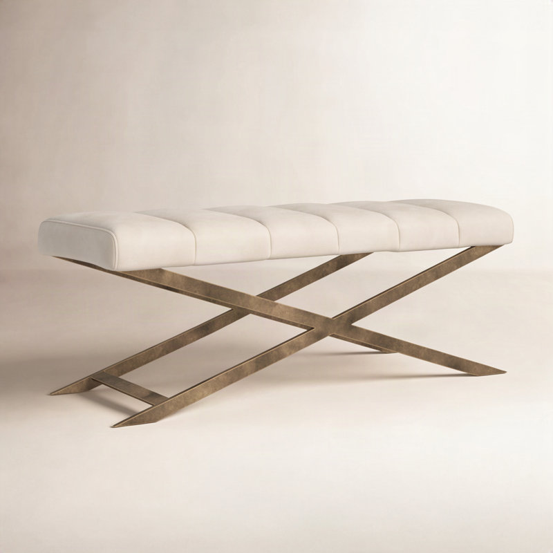 Madigan Faux Leather Upholstered Bench, Cream Performance Basketweave