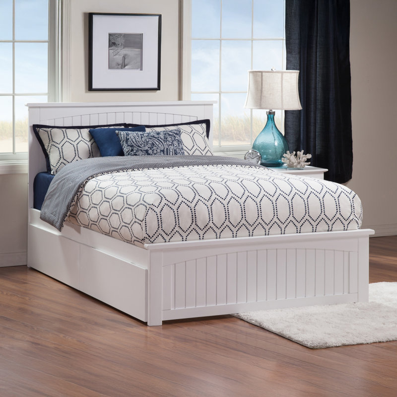 Kindig Solid Wood Coastal Cottage Platform Bed with Matching Footboard and Storage Drawers, Queen, White