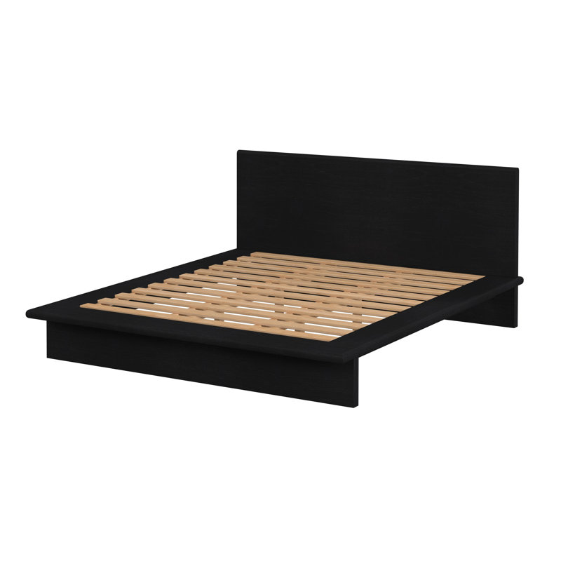 Soleil Wood Low Profile Platform Bed, King, Black