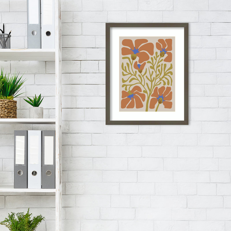 Expressive Abstract House Plant Orange On Tan Framed On Paper by The Creative Bunch Studio Print, 21" H x 17" W x 1" D, Gray