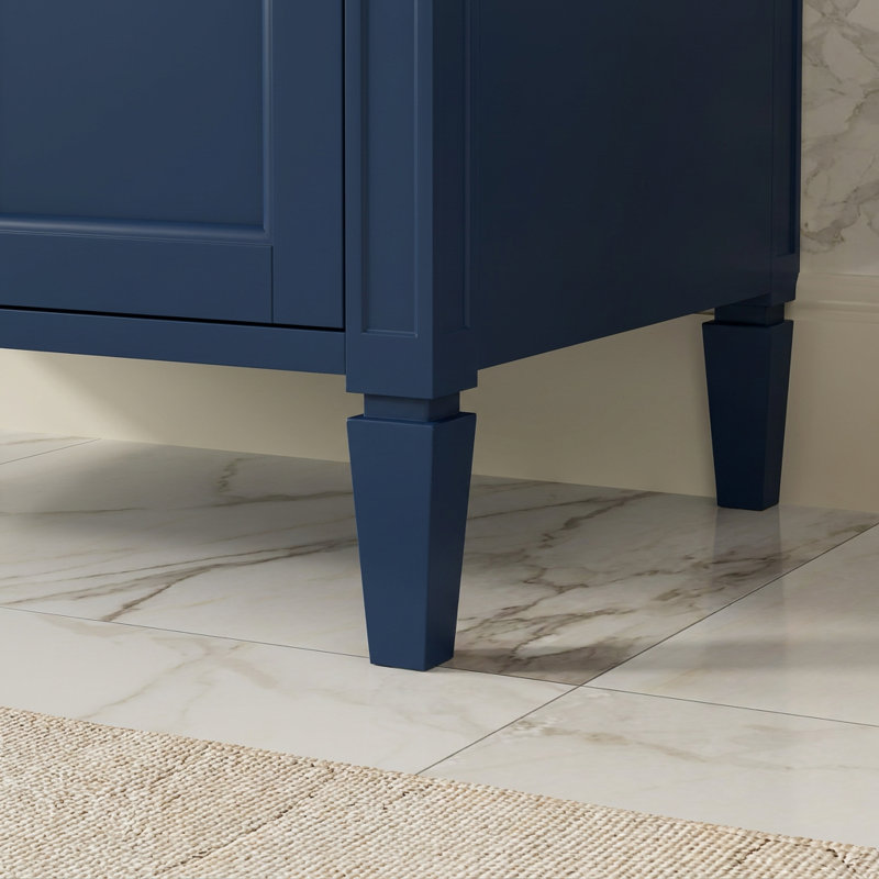 Meuble-lavabo moderne de 91 cm (36 po) avec lavabo simple, meuble de rangement pour salle de bain, lavabo de table, 2 tiroirs et 1 tiroir à bascule, bleu
