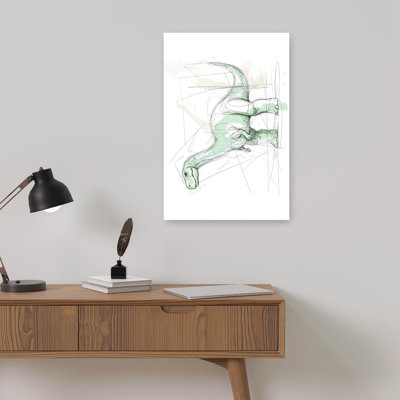 Green Dinosaur Sketch Contemporary Animal Wall Art Print 1 Piece Wrapped Canvas Wall Art