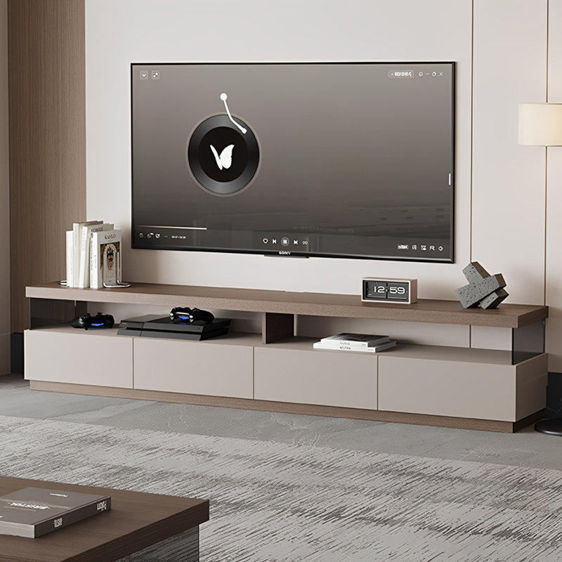 Simplicity Living Room Wooden Storage TV Stand, Nut Brown/Light Gray, 18.89"H x 94.48"L x 15.74"W