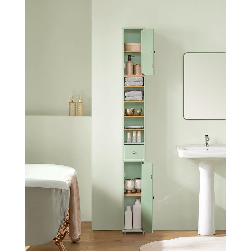 Bathroom Narrow Tall Storage Cabinet with 2 Doors, 1 Drawer, Green, Green