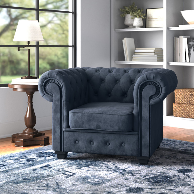 Allegra Upholstered Chesterfield Chair, Navy Blue