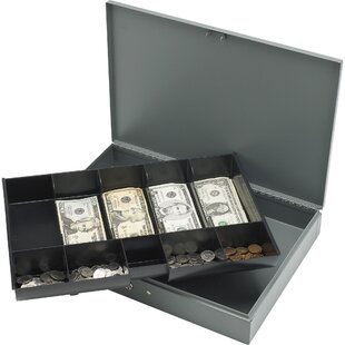 Cash Box, w/ 2 Keys, 10 Compartments, Gray