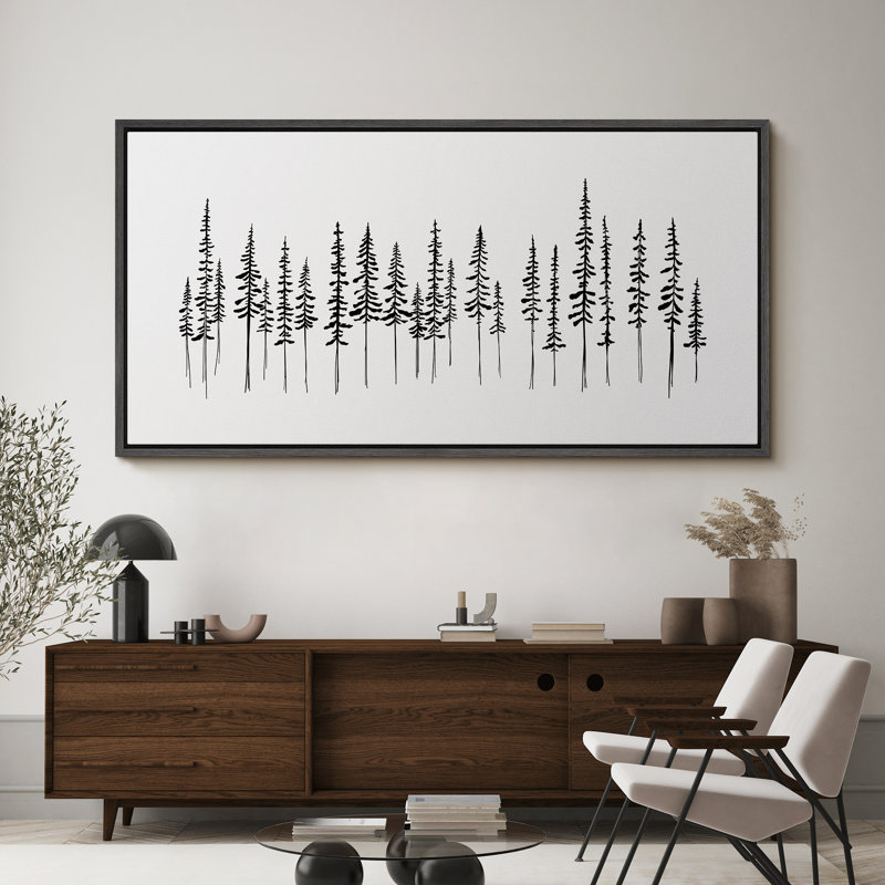«Minimal Botanical Minimalist Pine Tree Silhouette», reproduction encadrée sur toile, H 30 po x l 60 po