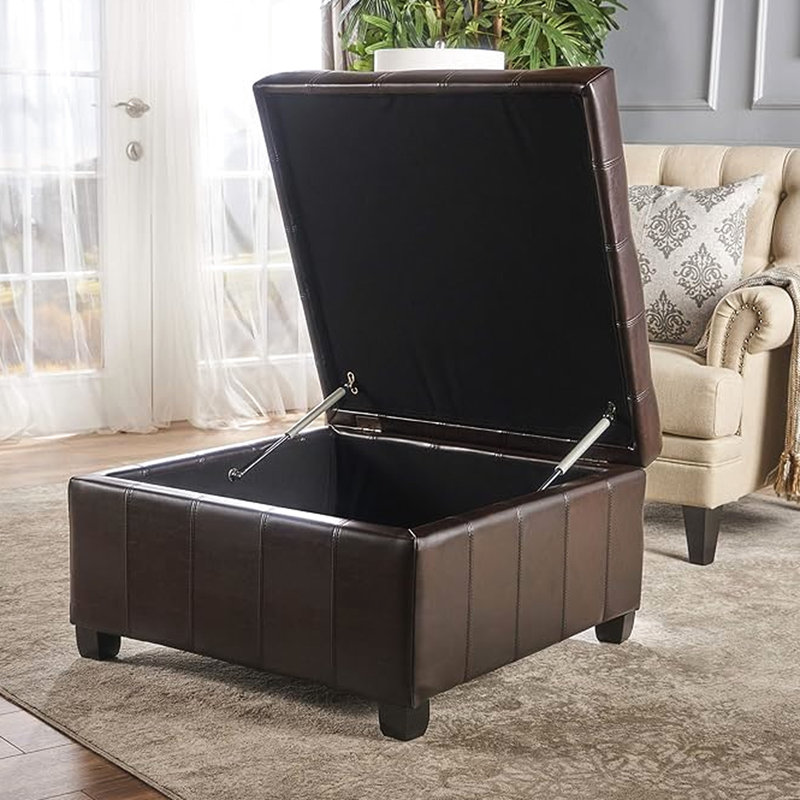 Brown Pu Upholstered With Storage Availability 31.83"W X 31.83"D 18.26"H In Material 31.83 18.26 Inches, Brown