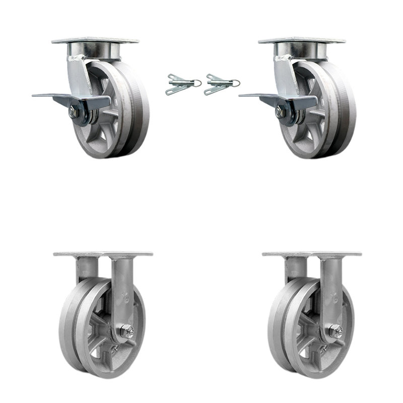 Ensemble de roulettes en acier 6 pouces Kingpinless V Groove
