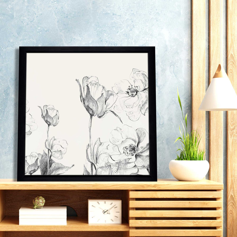 Amaryllis Field Square II par Lanie Loreth - Peinture, L 25,5 po x H 25,5 po, Cadre noir