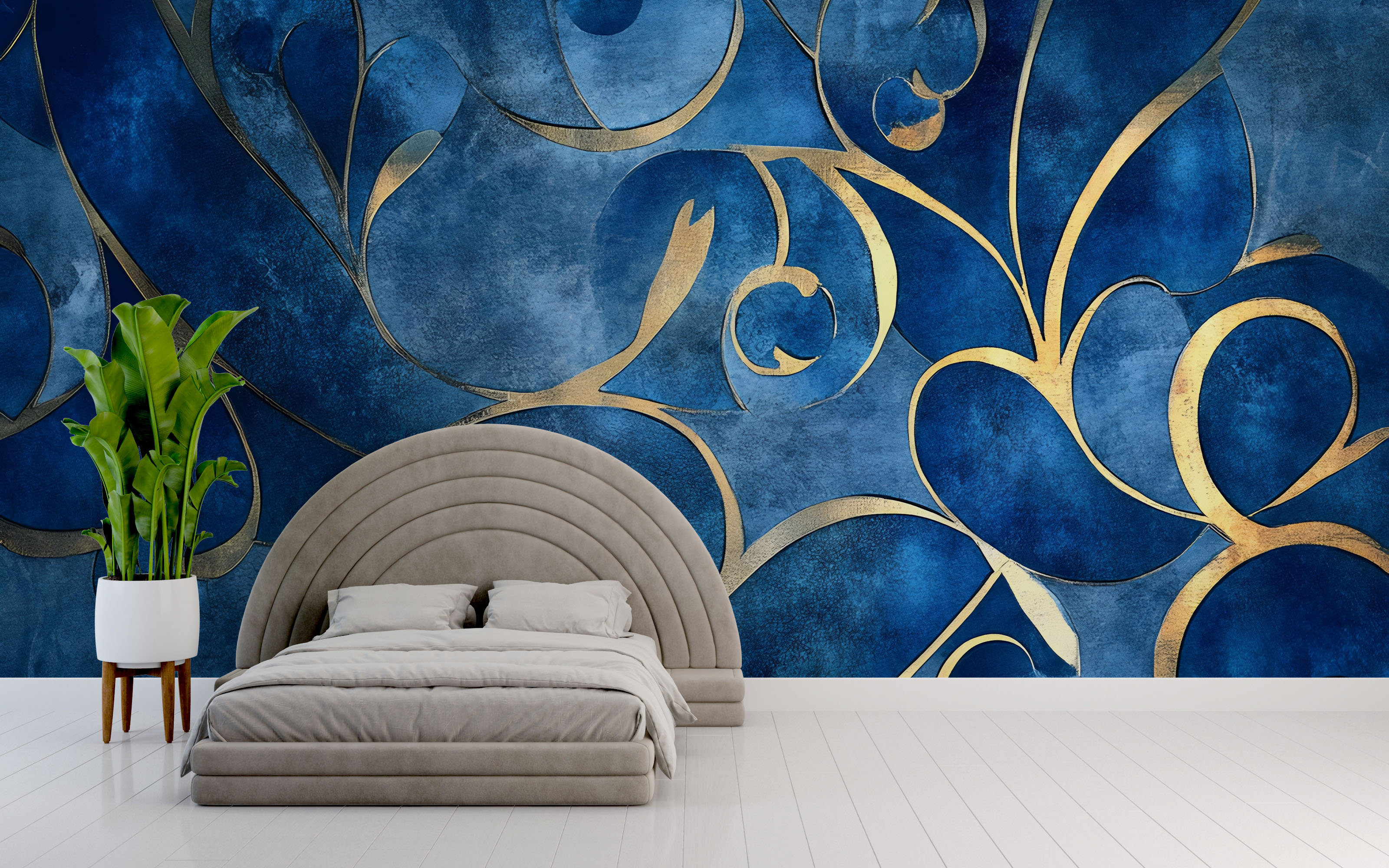 Everly Quinn Luxury Blue And Gold Abstract Wall Mural – Modern Elegant ...